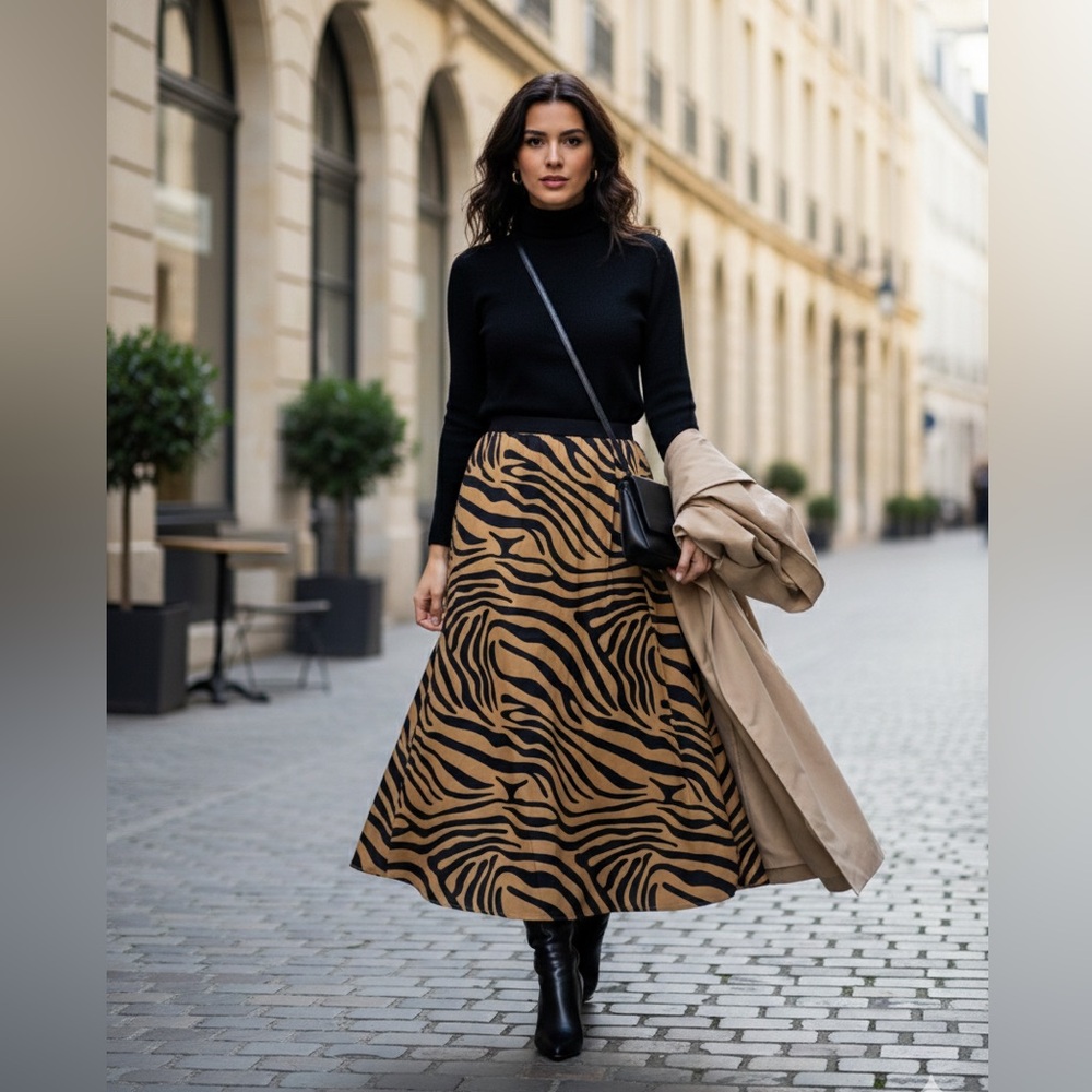 Elegant Zebra Print Midi Skirt
